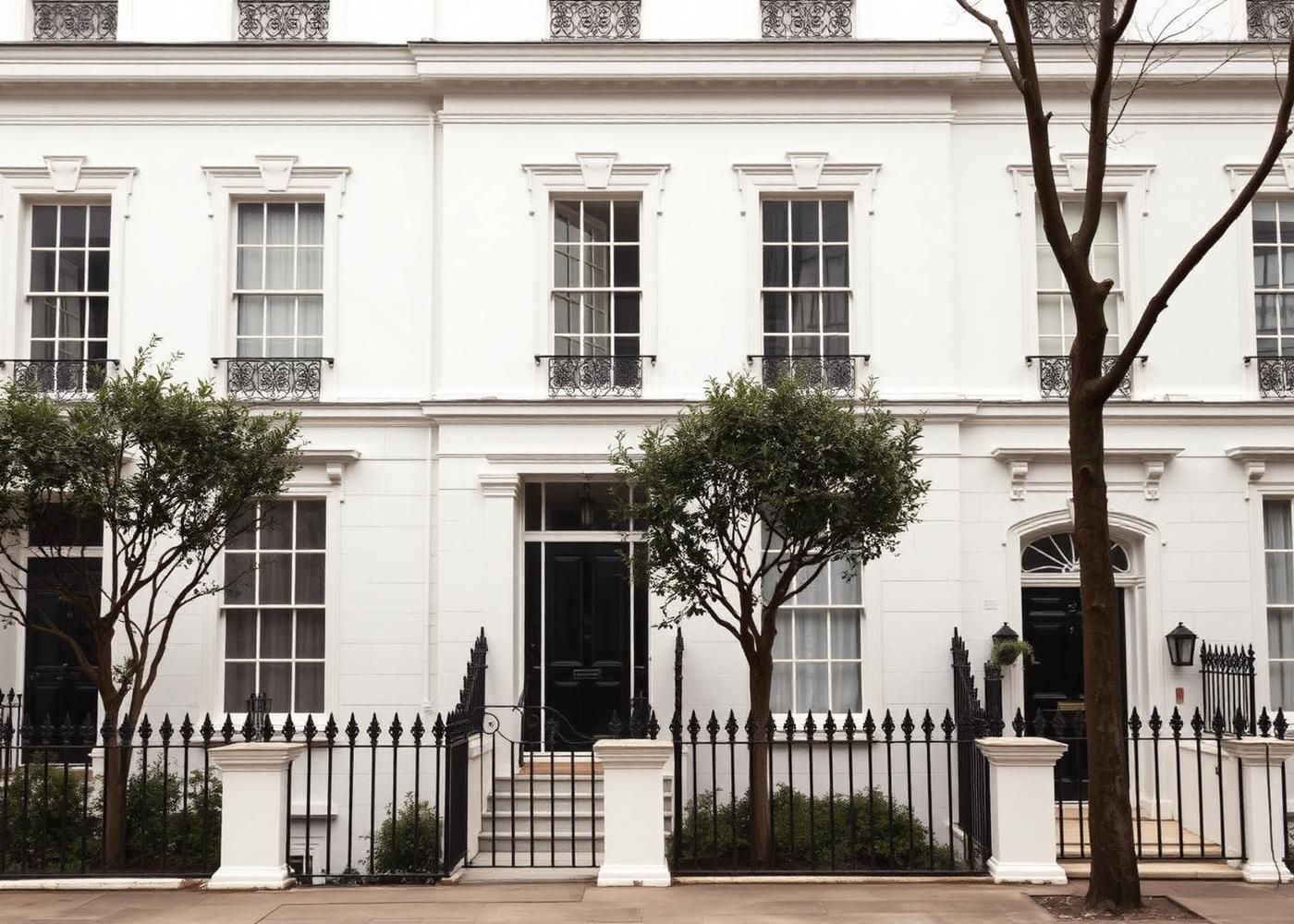 White stucco Georgian terrace on Eaton Square, Belgravia